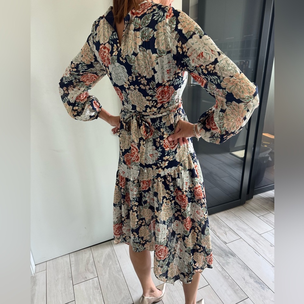 Angeleye Blue and Pink Flowery Bishop Sleeve Dress